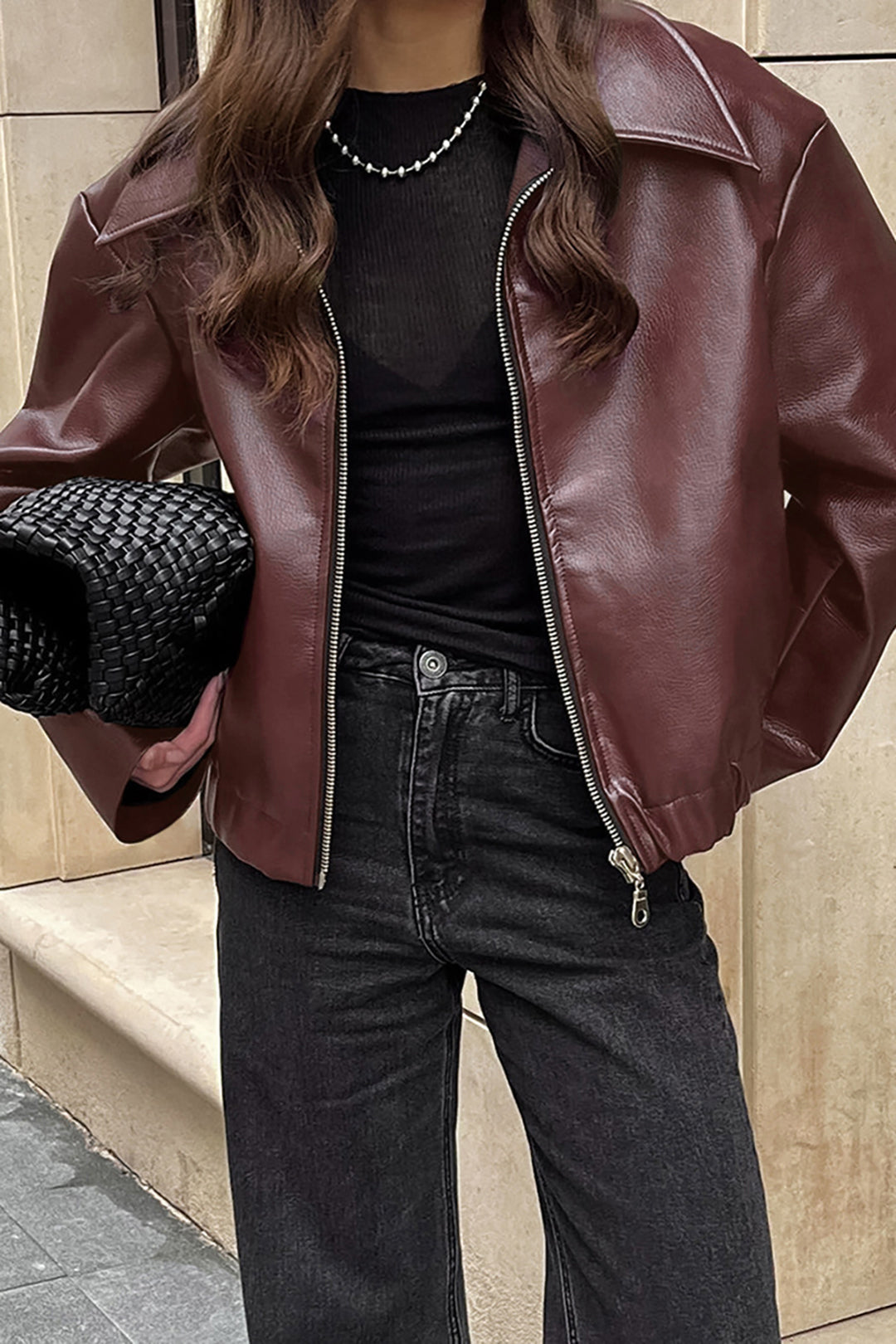 Sleek Zipper Leather Jacket