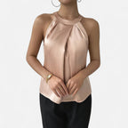 Women’s Elegant Halter Neck Pleated Blouse