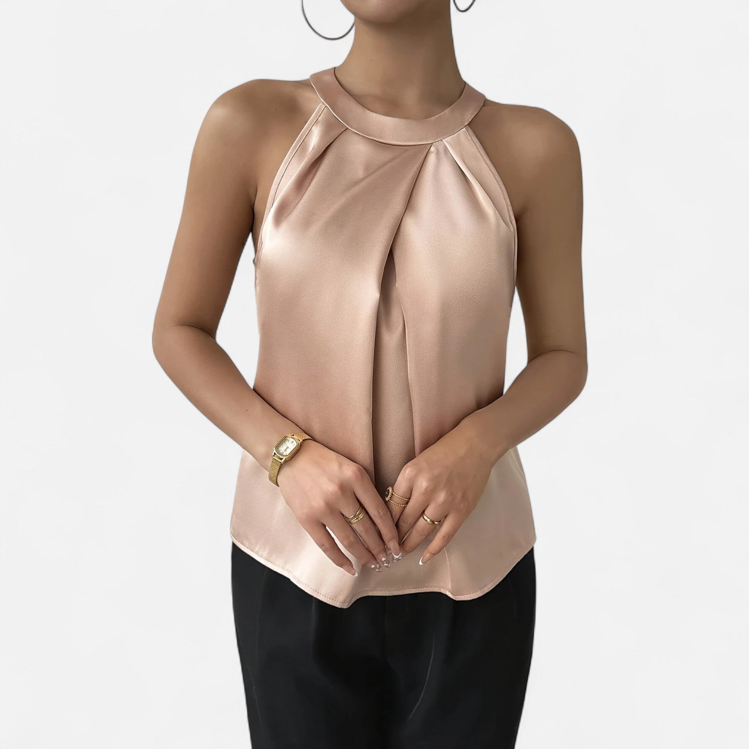 Women’s Elegant Halter Neck Pleated Blouse
