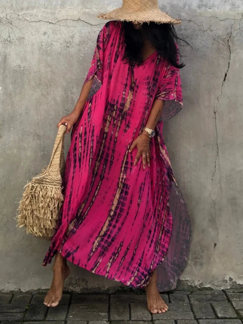 Women’s Flowy Kaftan Maxi Dress - Relaxed Summer Dress Pink