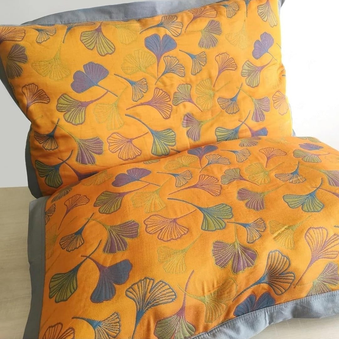 Artistic Ginkgo Leaf Embroidered Pillowcases | Sleep Decor