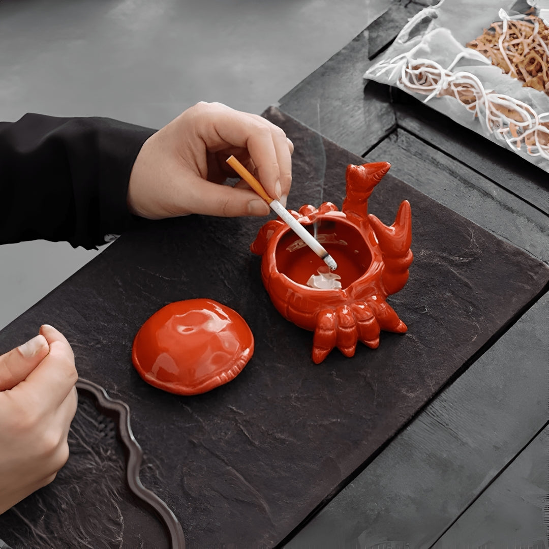 Decorative Oriental Ashtray Showcasing Unique Crab Design