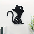 Playful Cat Wall Clock | Contemporary Interior Decor Style Black Height 30cm Width 27cm