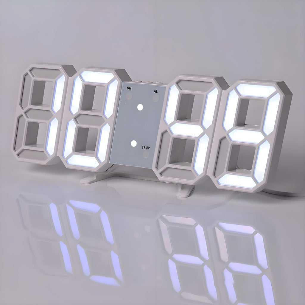 Contemporary LED 3D Digital Clock with Calendar Display White
