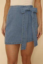 Women’s Asymmetrical Denim Skirt with Bow Blue