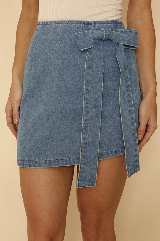 Women’s Asymmetrical Denim Skirt with Bow Blue