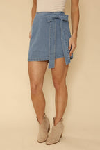 Women’s Asymmetrical Denim Skirt with Bow