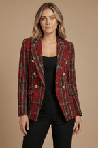 Women’s Classic Check Double Breasted Blazer Jacket Red