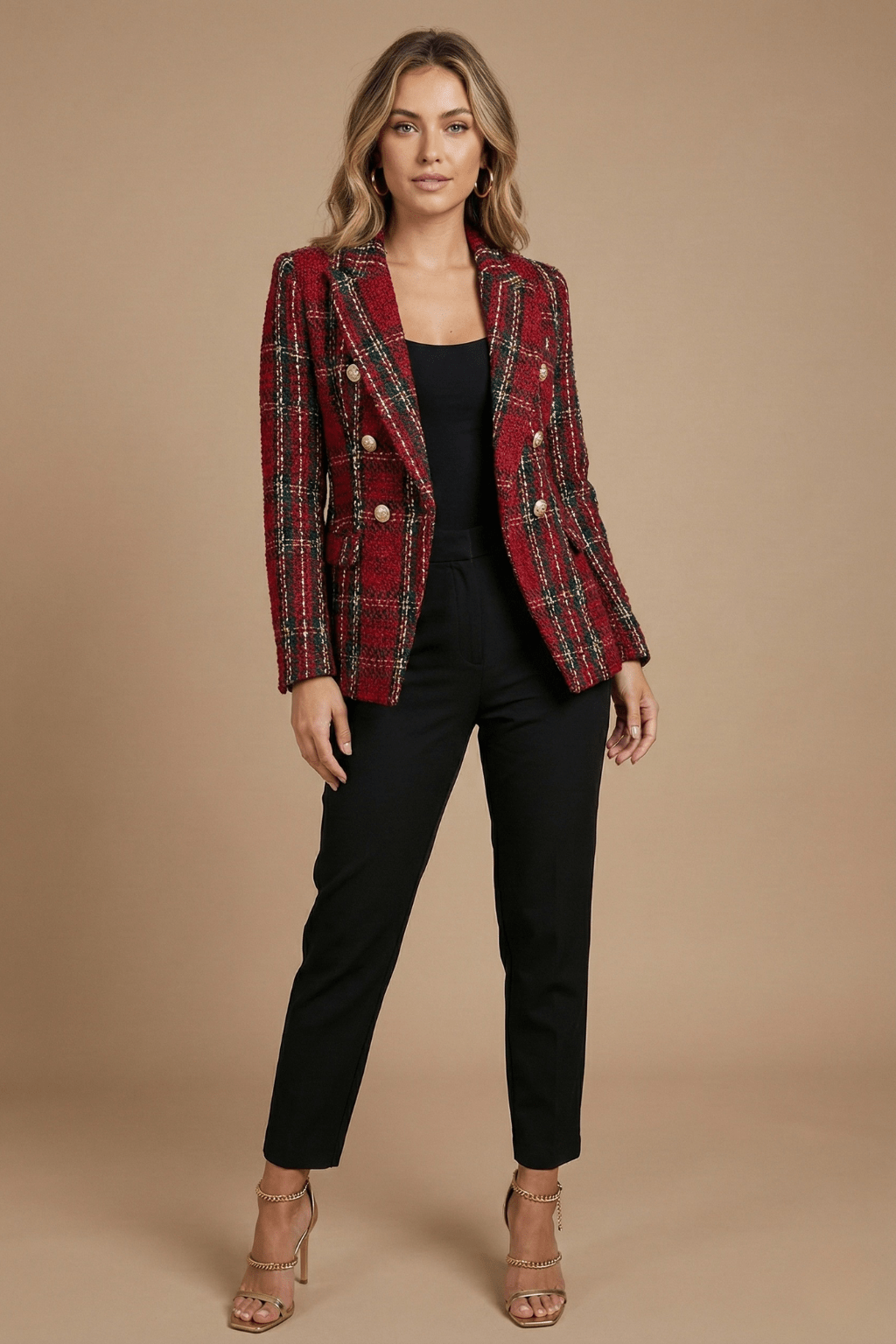 Women’s Classic Check Double Breasted Blazer Jacket