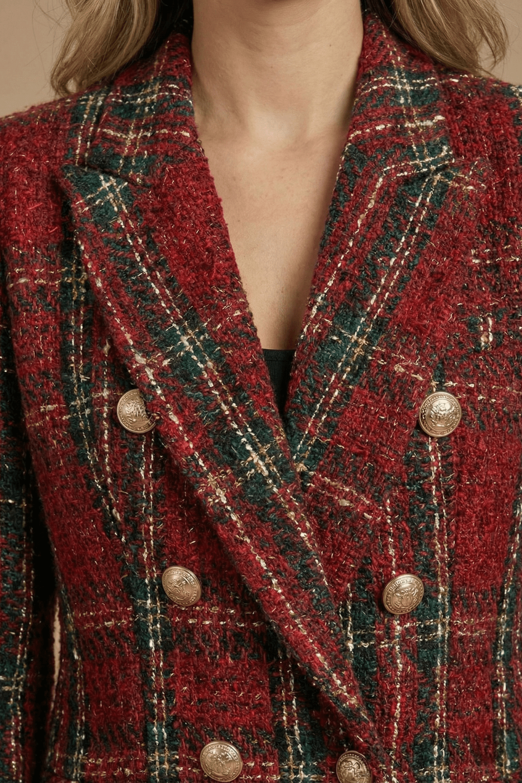 Women’s Classic Check Double Breasted Blazer Jacket