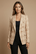 Women’s Classic Check Double Breasted Blazer Jacket Beige