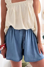 Women’s Wide-Leg Denim Shorts with Elastic Waistband