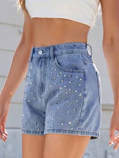 Women’s High Waist Denim Shorts with Rhinestones