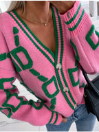 Women’s Relaxed Fit V-Neck Button-Front Cardigan Pink