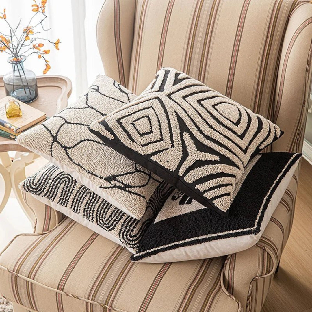 Hommfer – Beige and Black Geometric Tufted Cushion Cover
