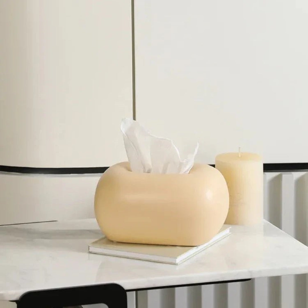 Clean-Lined Ceramic Tissue Box | Minimal Home Accent Decor Beige