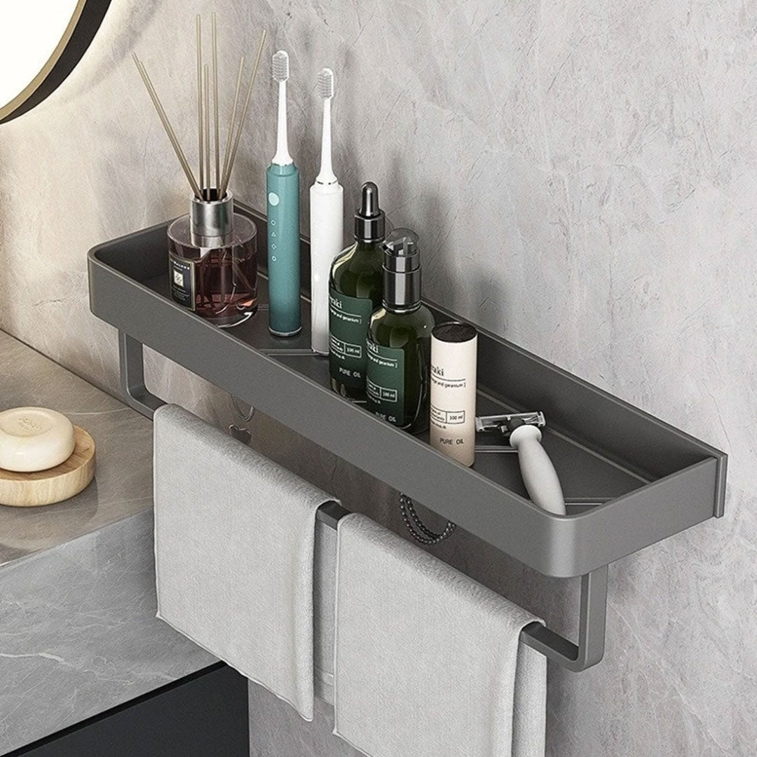 Modern Slim Wall Shelf with Adhesive Mount and Towel Bar