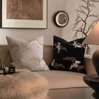 Classic Crane and Pine Embroidered Cushion Cover Decor Set