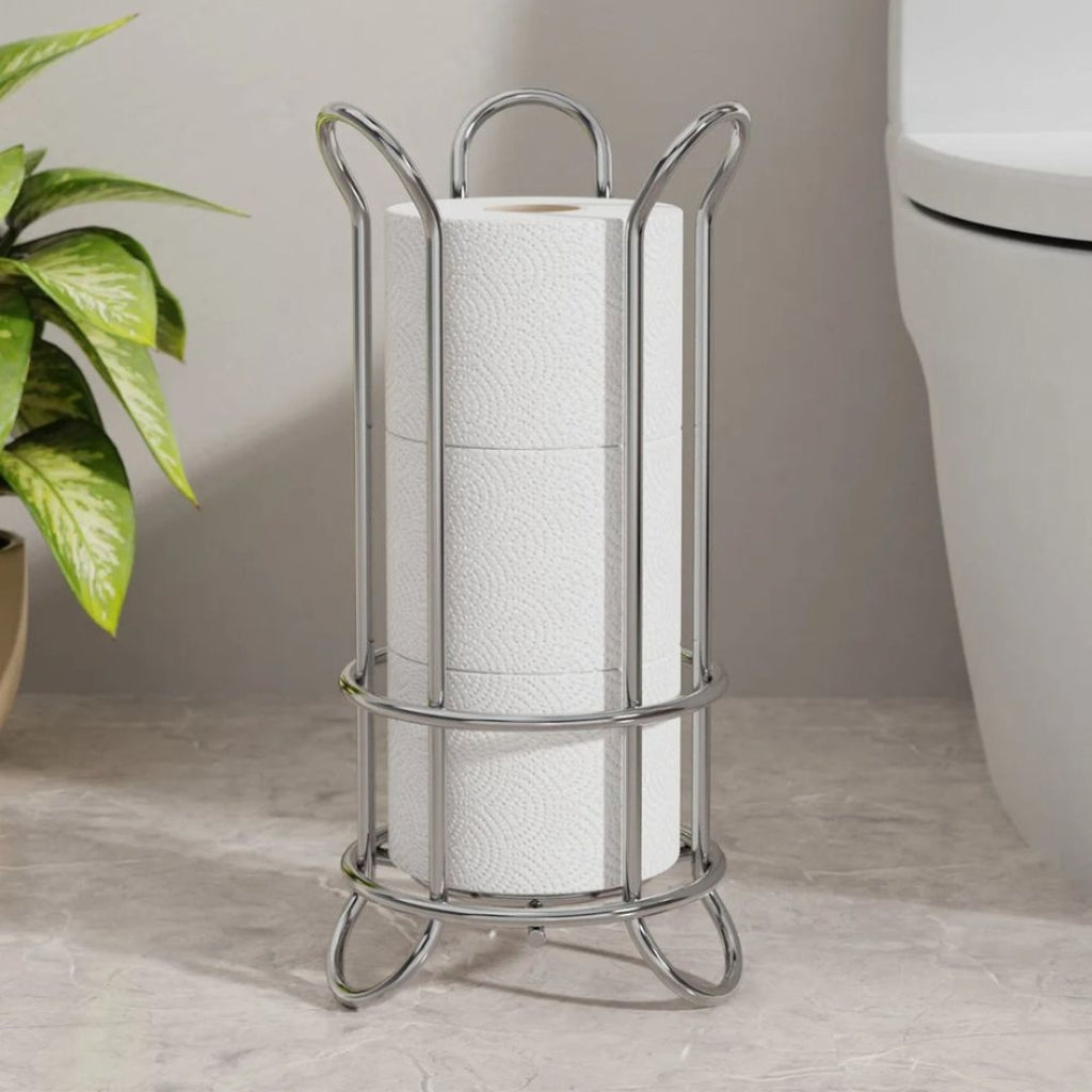 Modern Toilet Paper Holder | Space Saving Stand Silver