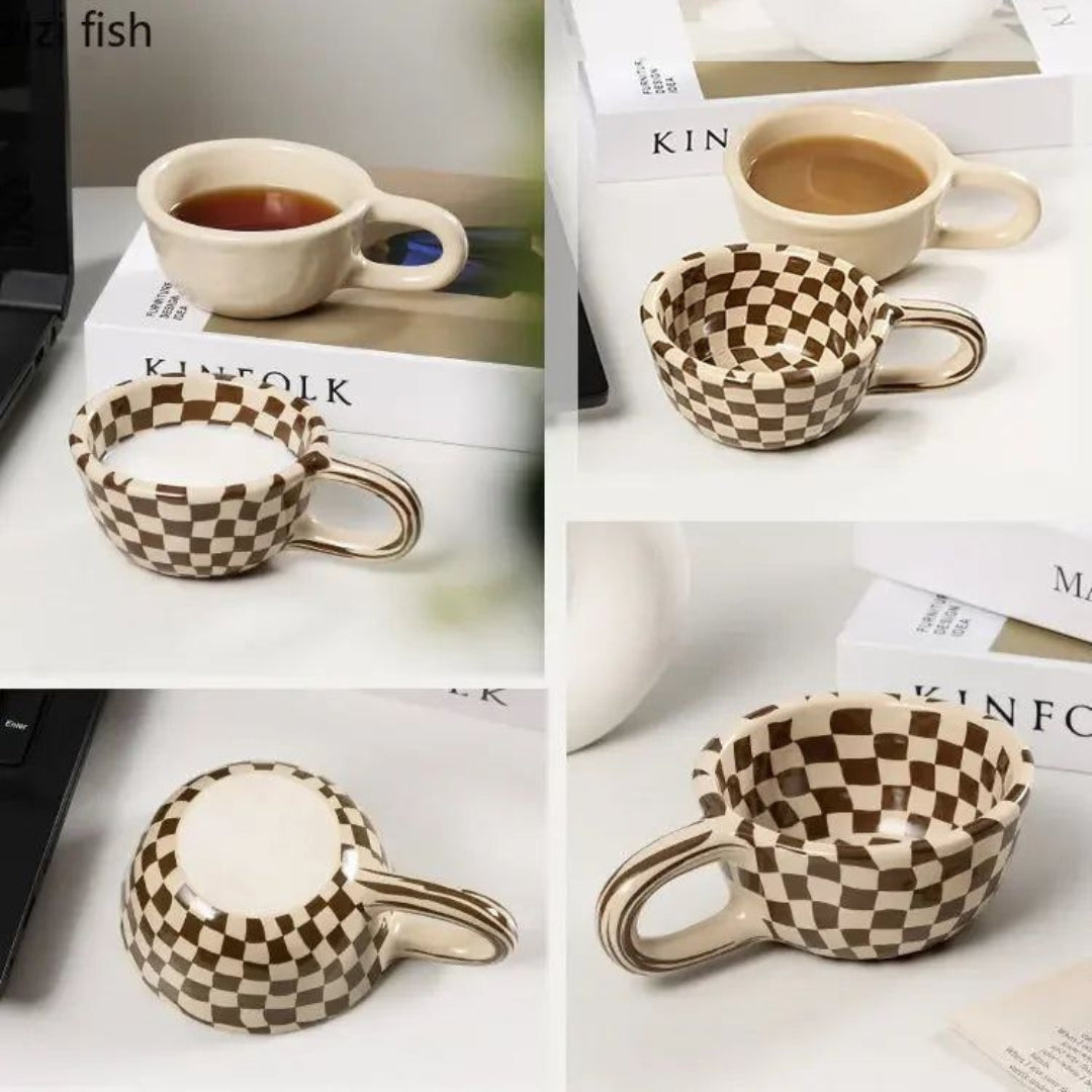 Graphic Checkered Ceramic Mug 200ml Daily Use Cup