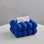 Sculptural Round Ceramic Tissue Box Cover for Stylish Living Blue