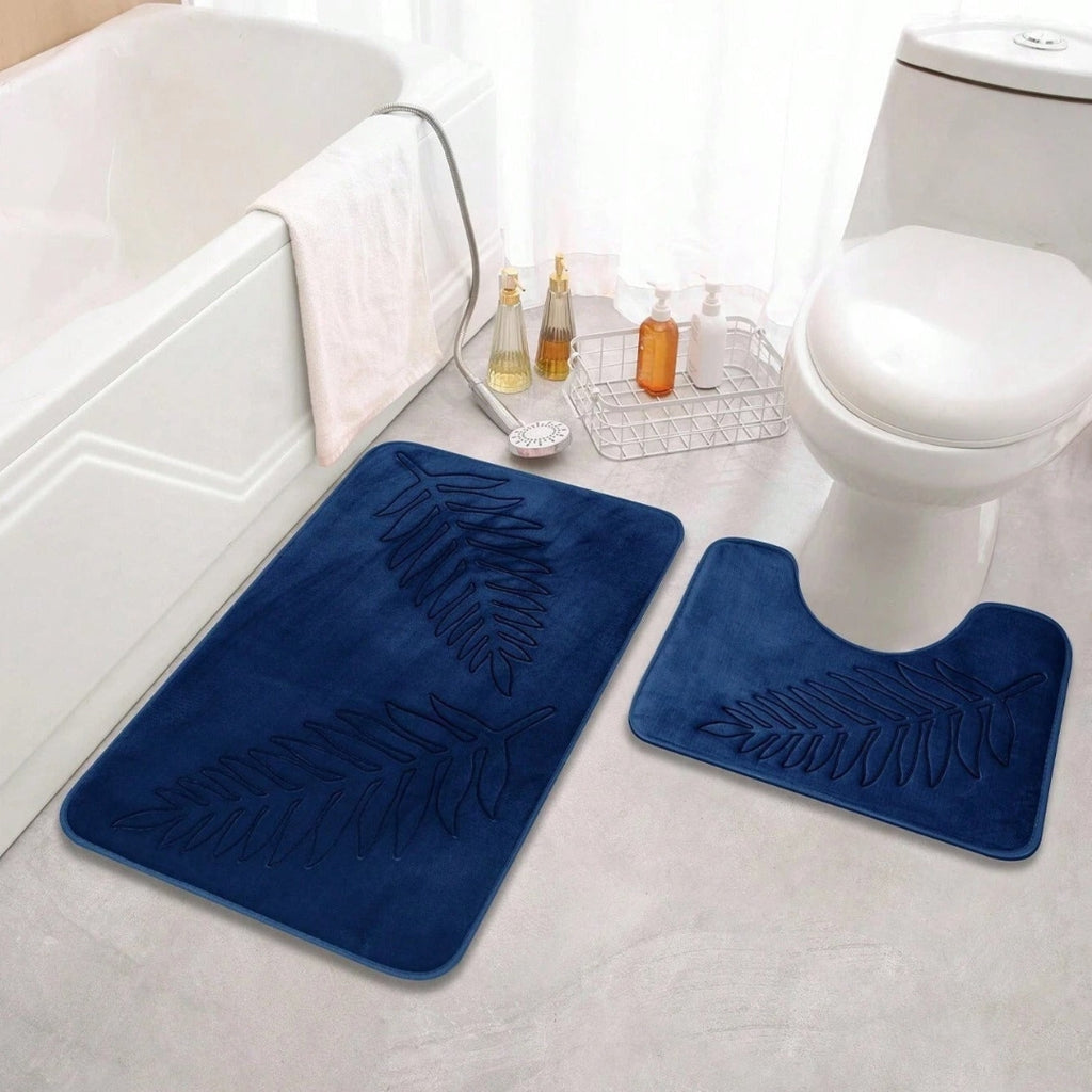 Supportive Memory Foam Bath Mat Set for Bathroom Comfort Navy