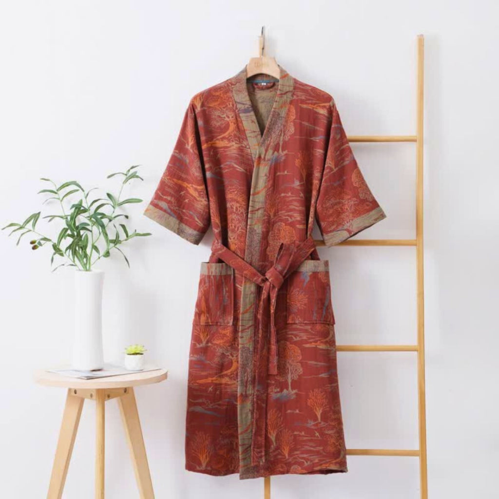 Modern Kimono Robe for Comfortable Home Lounge Wear Style Red