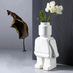 Playful Ceramic Robot Vase for Modern Home Decor Accent White