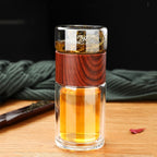 Portable Glass Tea Infuser Bottle 230ml Double Walled Use Brown