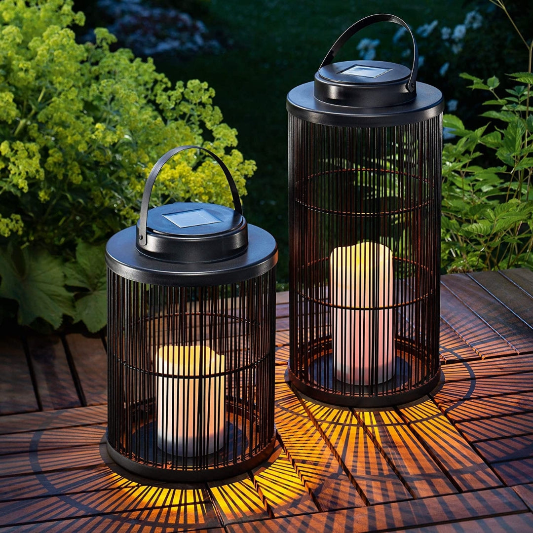 Coastal Solar Woven Lantern Light | Soft Outdoor Glow Use Large Dark Brown