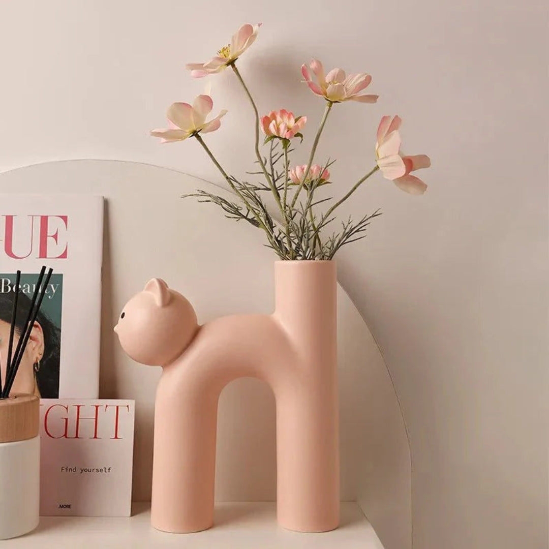 Minimalist H Shaped Cat Vase | Sculptural Ceramic Decor Pink