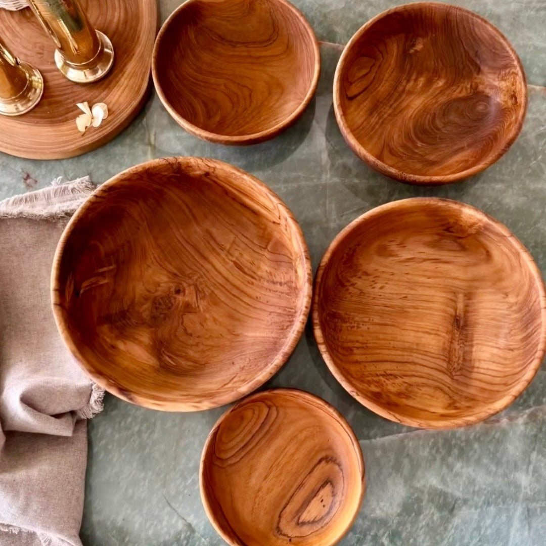 Artisan Nesting Wooden Bowl Collection | 5 Piece Set Serving