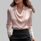 Women’s Elegant Blouse with Waterfall Neckline and Long Sleeves