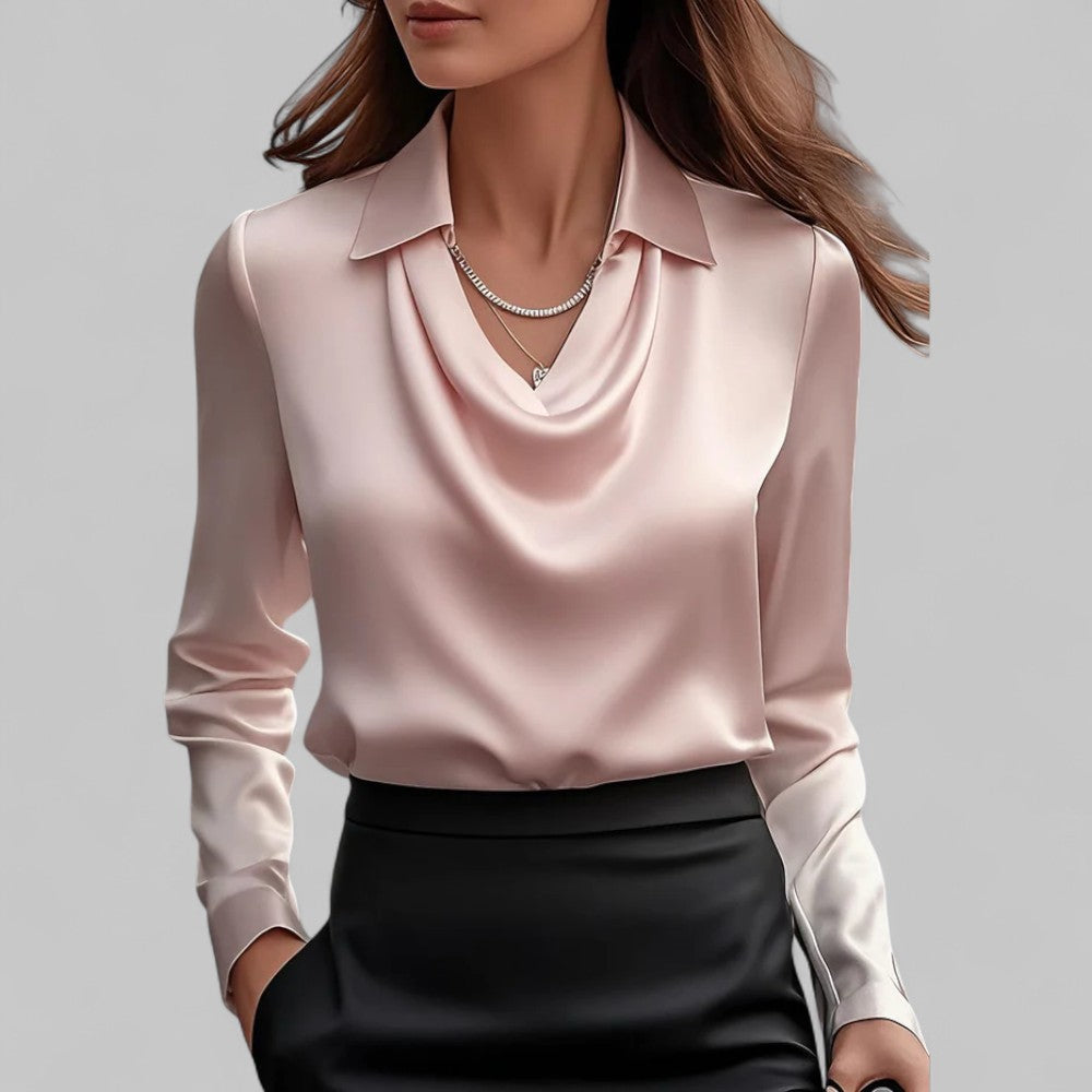 Women’s Elegant Blouse with Waterfall Neckline and Long Sleeves