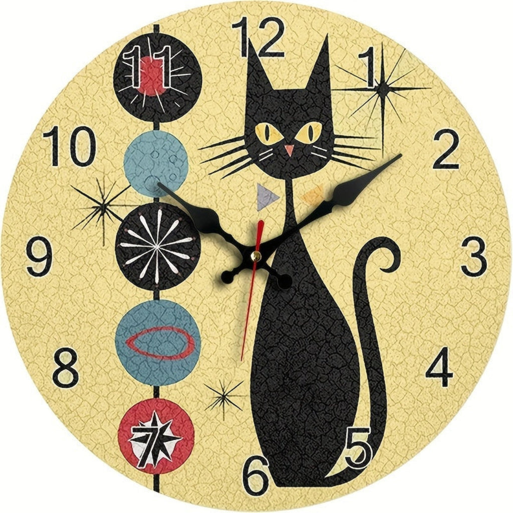 Whimsical Cat Wooden Wall Clock for Creative Home Style 30cm