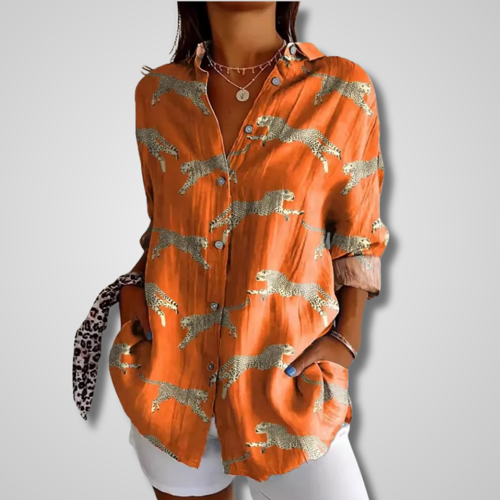 Women’s Vintage Casual Blouse - Relaxed Summer Top Orange