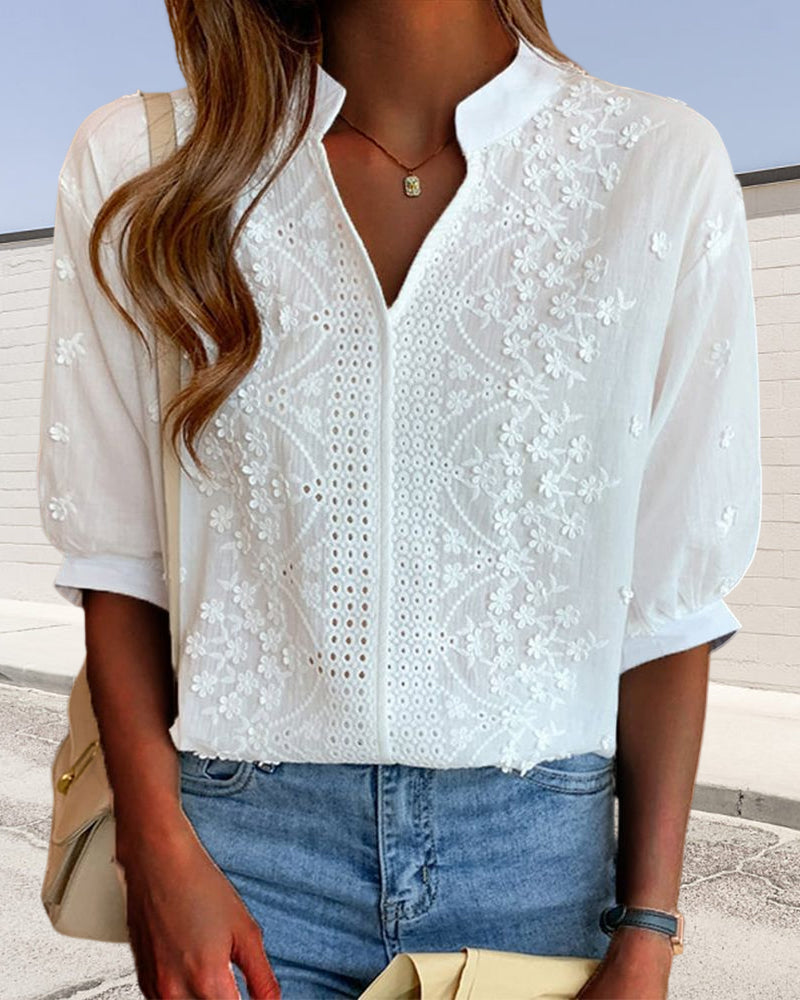 Women’s Elegant V Neck Puff Sleeve Blouse for Summer