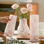 Artistic Pink Marble Effect Glass Vase for Desk Hydroponics