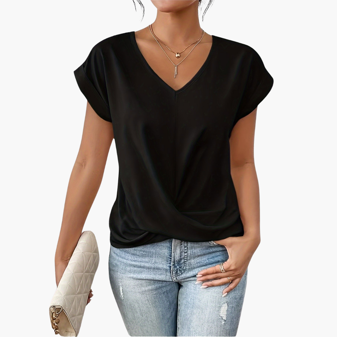 Women’s Casual T-Shirt with Flattering Heart Neckline Black