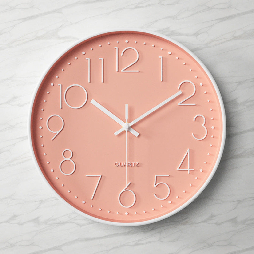 Contemporary Large Clear Glass Wall Clock with Silent Design Light-Pink