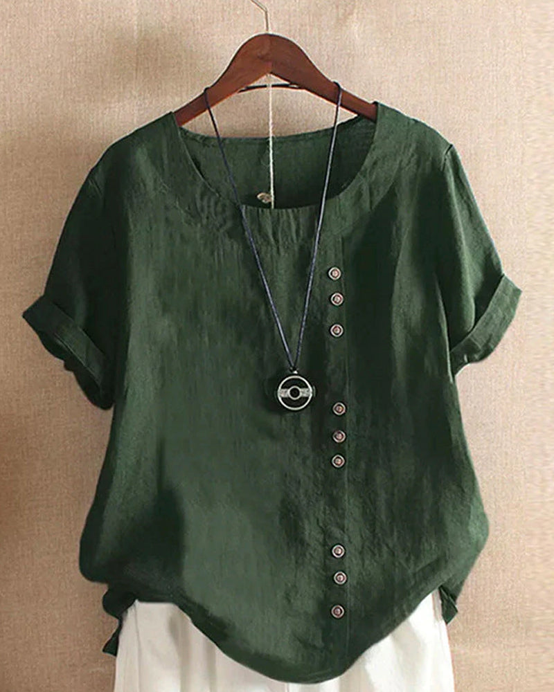 Women’s Casual Button Detail Blouse for Summer Styling Dark Green