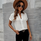 Women’s Elegant Blouse with V-Neck and Short Sleeves