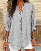 Women’s Relaxed Striped Button Blouse – Casual Summer Top Gray
