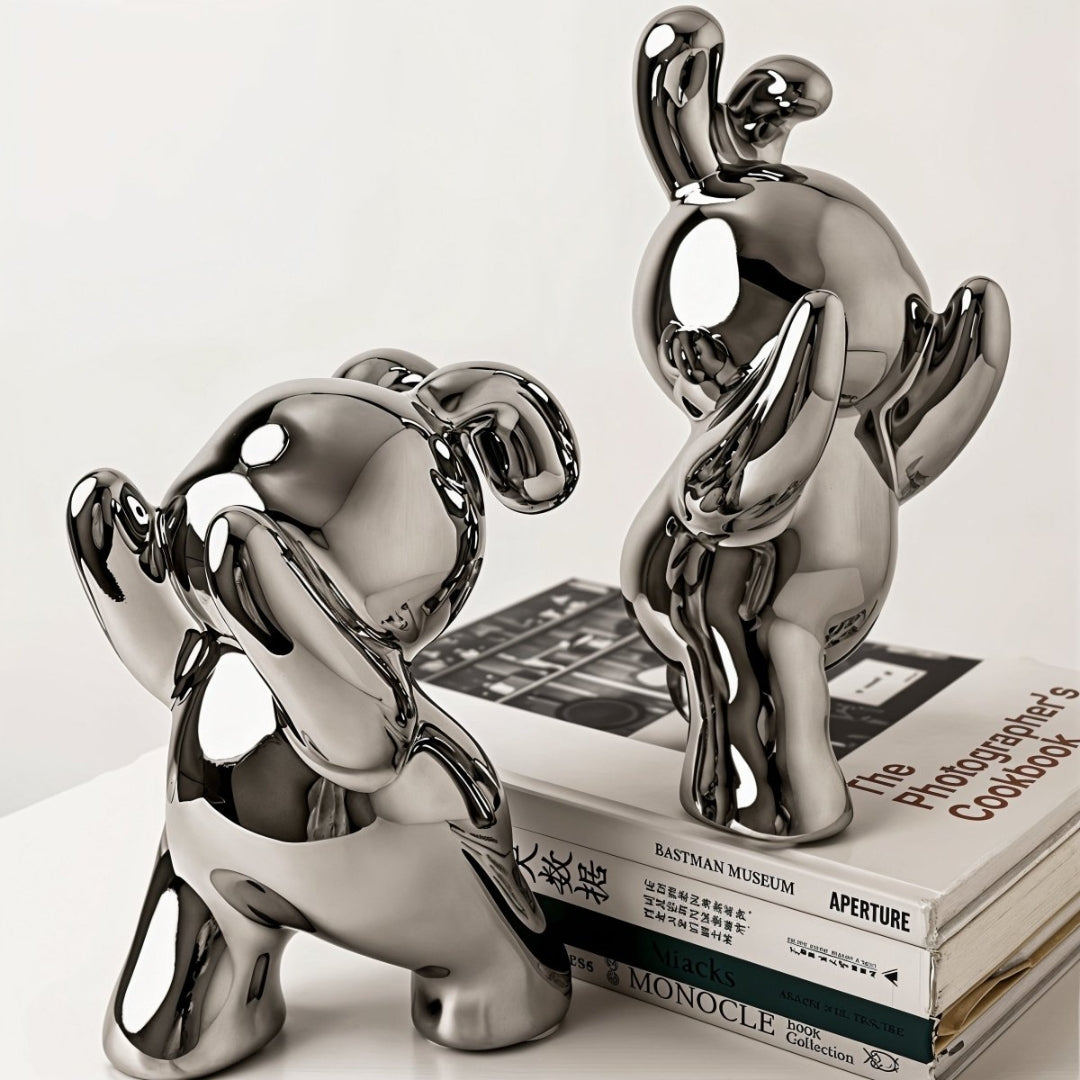 Playful Rabbit Bookends Set as a Stylish Shelf Accent Decor