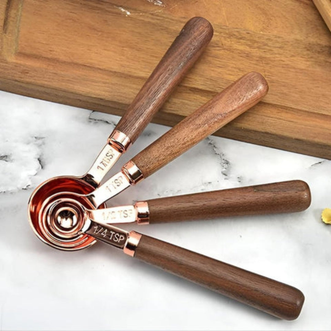 Premium Measuring Cups & Spoons | Steel Set with Wood Handle