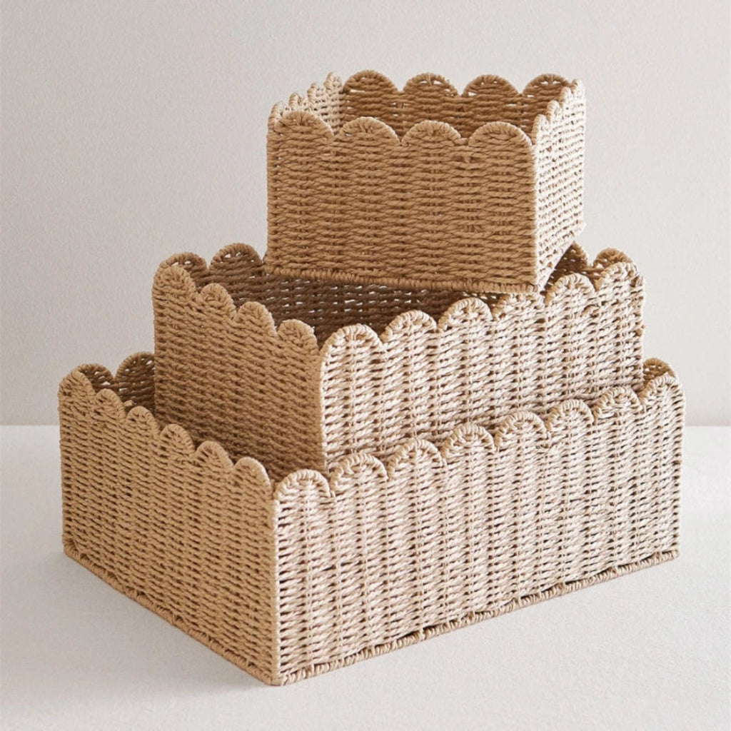 Handwoven Wicker Storage Basket | Minimal Wave Edge Storage Large (44*35*17cm)