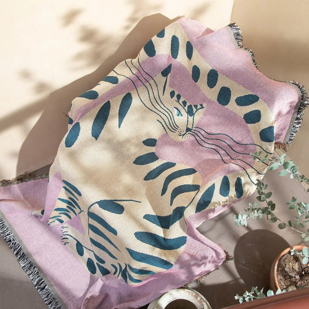 Whimsical Pink Cat Sofa Blanket Accent for Modern Homes