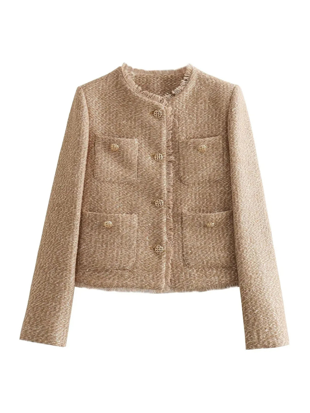 Women’s Cropped Tweed Blazer Jacket with Button Closure