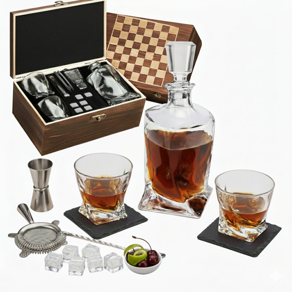 Premium Whiskey Decanter Set with Crystal Decanter Stones Clear