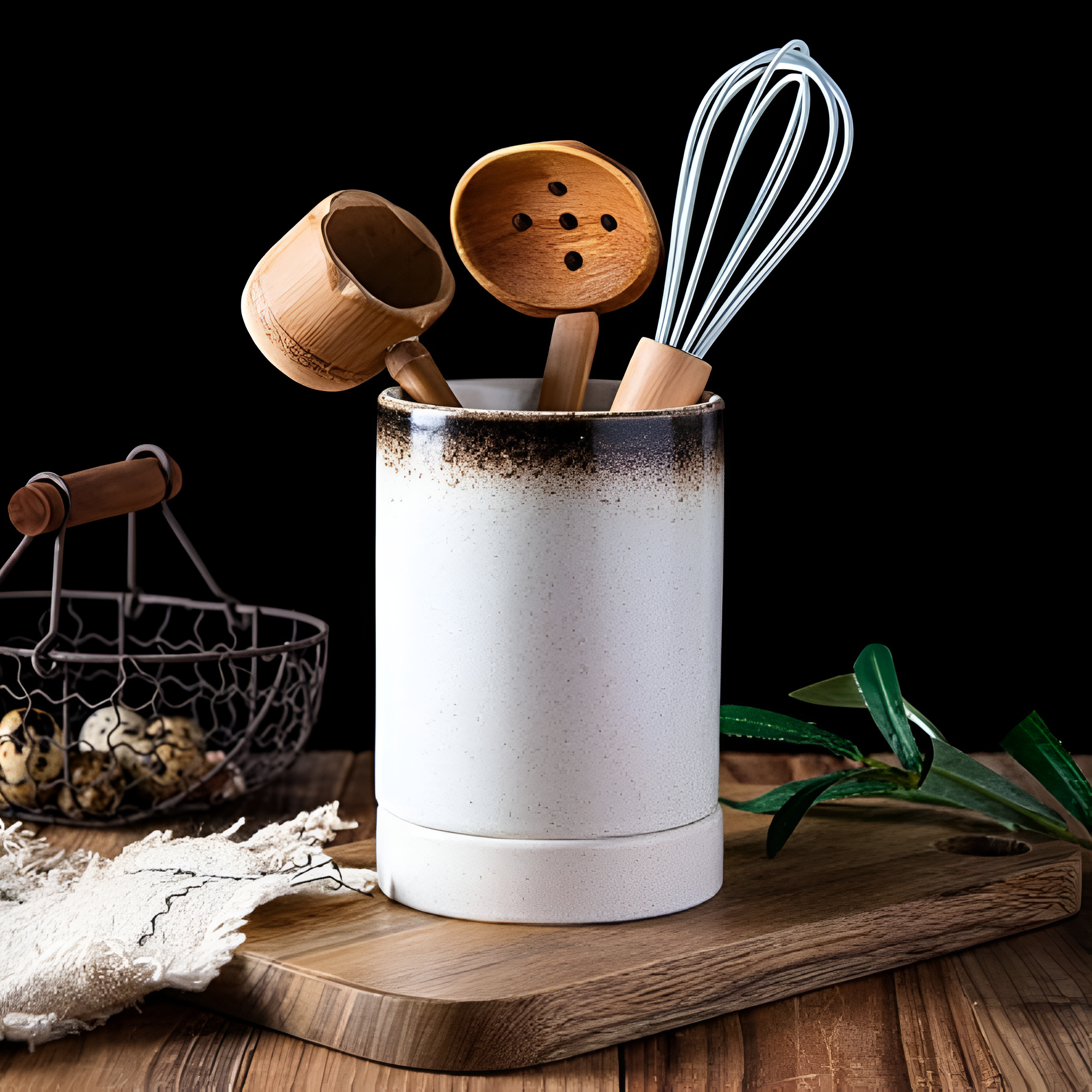 Ceramic Cutlery Holder for Stylish and Tidy Kitchen Counter Off-White